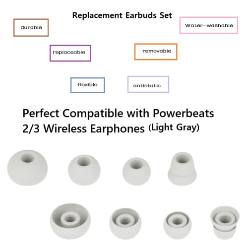 Replacement Eartips Silicone Earbuds Eargels Earpads Compatible with Powerbeats 2 Wireless Beats by Dr.Dre,4 Pairs (S/M/L, and Double Flange), Light Grey