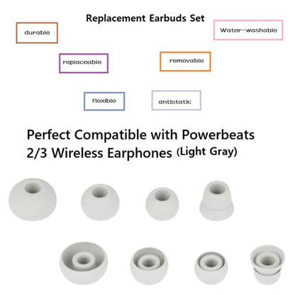 Replacement Eartips Silicone Earbuds Eargels Earpads Compatible with Powerbeats 2 Wireless Beats by Dr.Dre,4 Pairs (S/M/L, and Double Flange), Light Grey