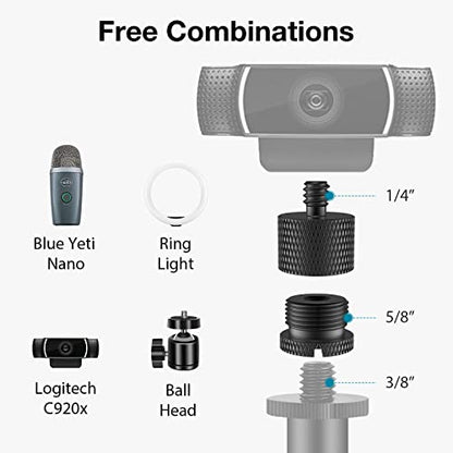 InnoGear Mic Stand Adapter, 8 Pcs 3/8" 1/4" 5/8" Thread Microphone Adapter | Replacement, Seamless Connect, Knurled Grip for Effortless Swaps, Easy to Install, Aluminum, For Blue Yeti Podcasting