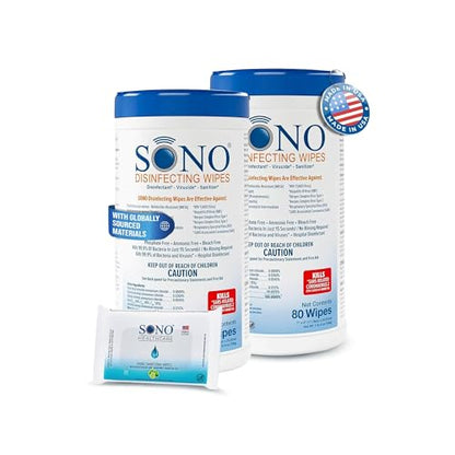 SONO Disinfecting Wipes - 160 Count (Pack of 2) + Sanitizer, Alcohol-Free, No Bleach, Medical-Grade, Multi-Surface Cleaning for Home, School, Office - size: 160 Count (Pack of 2)
