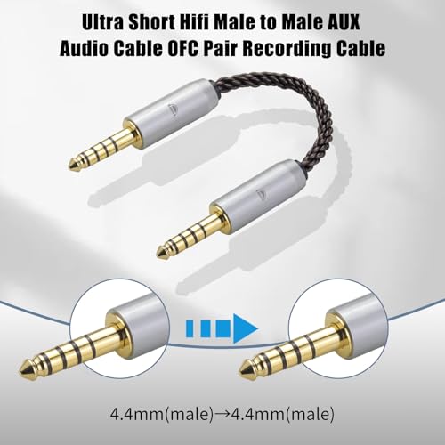 4.4MM Male to 4.4MM Male Ultra Short Hifil Male to Male AUX Audio Cable OFC Pair Recording Cable Wire-Breakage-Prevention Design Adoption of 8-Core Braided Structure 5.82 inch - size: 4.4MM Male - 4.4MM Male
