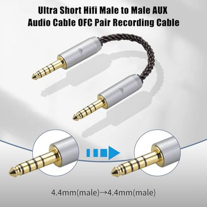 4.4MM Male to 4.4MM Male Ultra Short Hifil Male to Male AUX Audio Cable OFC Pair Recording Cable Wire-Breakage-Prevention Design Adoption of 8-Core Braided Structure 5.82 inch - size: 4.4MM Male - 4.4MM Male