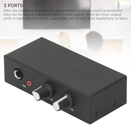 Stereo Sound Preamplifier, Professional Mic Headphone Amp Phono Turntable Phonograph Preamp with Independent Volume Control for Home Studio and Desktop Audio Systems Black
