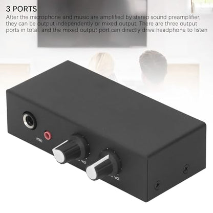Stereo Sound Preamplifier, Professional Mic Headphone Amp Phono Turntable Phonograph Preamp with Independent Volume Control for Home Studio and Desktop Audio Systems Black