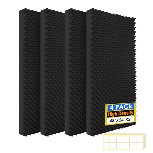 4 Pack Acoustic Panels,48''X24''X2'' Egg Crate Foam Soundproof Wall Panels,High Density Fireproof Noise Cancelling Studio Foam Panel,Noise(Black -4 PCS, 48X24X2 Inchs) - size: 48X24X2 Inchs