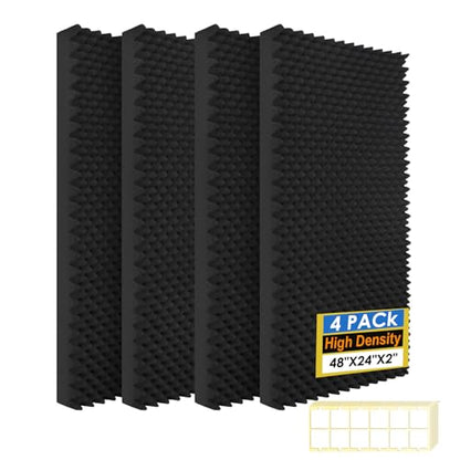 4 Pack Acoustic Panels,48''X24''X2'' Egg Crate Foam Soundproof Wall Panels,High Density Fireproof Noise Cancelling Studio Foam Panel,Noise(Black -4 PCS, 48X24X2 Inchs) - size: 48X24X2 Inchs