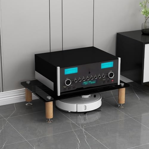 Audio Component Rack, Stereo Rack with 8mm Tempered Glass Shelves, Solid Wood Columns & Anti-Vibration Metal Feet for Power Amplifier, Stereo Receiver, Turntable & AV Equipment(Black,1 Tier) - color: Black, size: 1 Tier