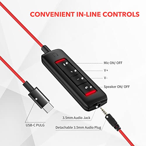 NUBWO HW02 USB C/3.5mm Headset with Mic for Laptop, Phone,Headphones with Noise Cancelling Microphone for Computer, On-Ear Wired Office Call Center Headset for Boom SkypeWebinars, in-line Control | Headphones with Microphone for Computer, Laptop, Phone, O