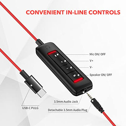 NUBWO HW02 USB C/3.5mm Headset with Mic for Laptop, Phone,Headphones with Noise Cancelling Microphone for Computer, On-Ear Wired Office Call Center Headset for Boom SkypeWebinars, in-line Control | Headphones with Microphone for Computer, Laptop, Phone, O