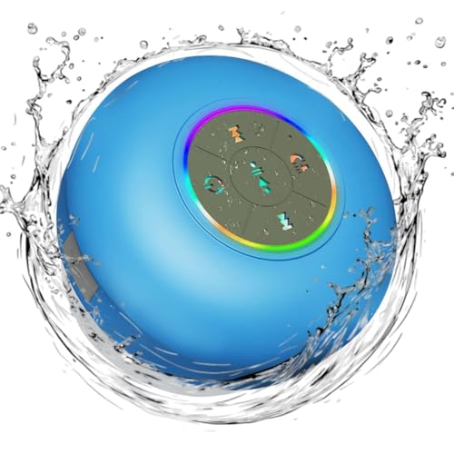 Bluetooth Shower Speaker with LED – Portable Wireless Mini Speaker with Mic & Suction Cup, IPX4 Water Resistant for Shower, Travel, Pool, River Floating, and Outdoor Fun (Blue) - color: Blue