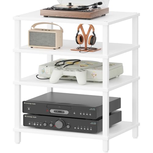 4-Tier AV Media Player Stand, Stereo Stand, Modern Audio Shelf,Wooden TV Stand,Multifunctional Media Console Shelf, Suitable for Home, Conference Room, White - color: White, size: 4 Tier