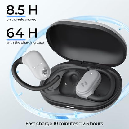 havit Open Ear Headphones, Over Ear Earbuds Bluetooth 5.4 Headphones, Comfort Fit Lightweight, Mic Clear Calls, 64H Playtime, IPX5 Waterproof Earhook Earbuds for Running, Cycling Workouts, Grey