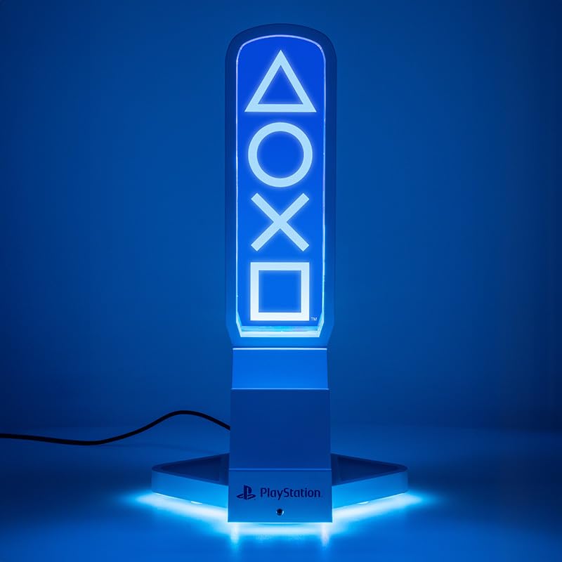 Paladone PlayStation 3-in-1 Headphone Stand and Tech Charging Station with Console Controller Cradle and 2 USB-C Ports, RGB Colour Changing Light Panel, Officially Licensed Gift for Gamers