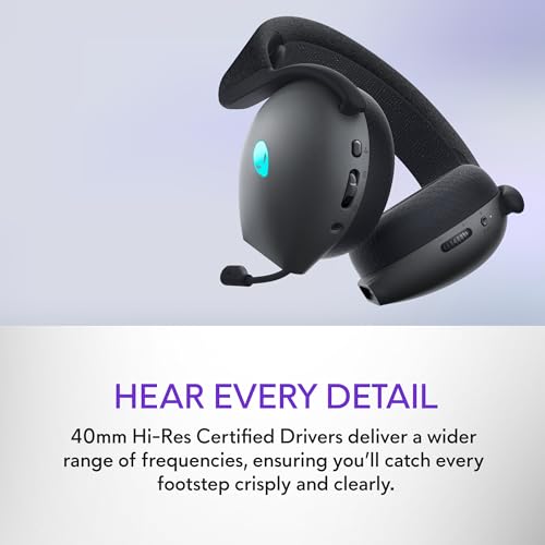 Alienware Wireless Gaming Headset, Active Noise Canceling | 2.4GHz Wireless, Dolby Atmos, Hi-Res Audio, 20Hz–40kHz Frequency, 32 Ohm Impedance, Dark Side of the Moon - color: Dark Side of the Moon