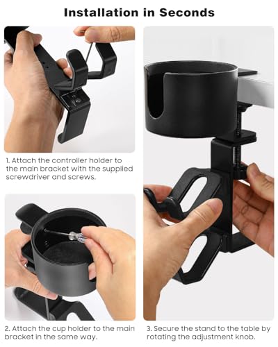 MoKo Desk Controller Holder with Headphone Hanger - 3 in 1 Rotating Desk Cup Organizer Gaming Accessories Stand Desk Clamp Mount Controller Stand for Xbox One/360, PS5, PS4, Switch, Steam, Black