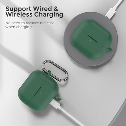 AhaStyle Silicone Case for Samsung Galaxy Buds 3 FE/Galaxy Buds3 Pro/Buds 3 | Front LED Visible, Carabiner Included, Supports Wireless Charging, Shock Resistant, Full Protection - color: Pine Green