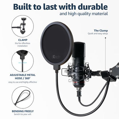 Pop Filter for Mic Microphone, Blue Yeti Mic Pop Filter Dual Layered Wind Pop Screen with a Flexible 360 Degree Gooseneck Clip Stabilizing.