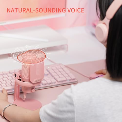 FEELWORLD VM1 Pink USB Gaming Condenser Microphone for pc, Desktop Stand - color: Pink