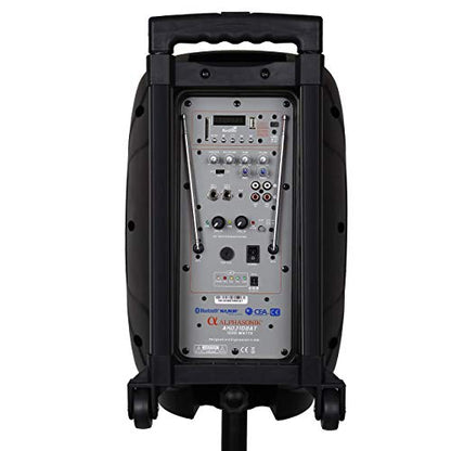 10" Portable Rechargeable Battery Powered 1000W Pro DJ Amplified Loud Speaker with 2 Wireless Microphones Echo Bluetooth USB SD Card Aux MP3 FM Radio PA System LED Ring Karaoke Tripod Stand - style: 10” with Rechargeable Battery