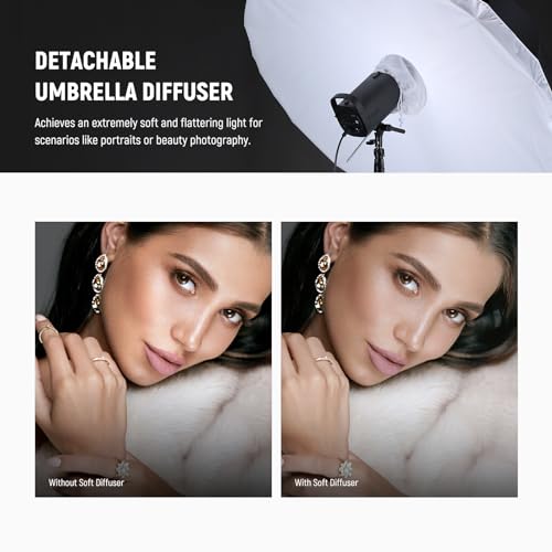 NEEWER 65"/165cm Parabolic Reflective Umbrella Photography with White Inner, Soft Lighting with Diffuser Cover, Bag, Quick Fold for Camera Photo Studio Video Light Shooting Monolight Flash, NS3U - color: White, size: 65"
