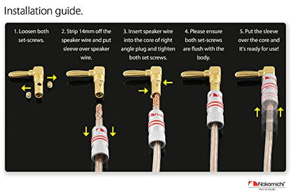 Nakamichi GrubLock 24k Gold Plated Right Angle Banana Plugs, 10-18 AWG - size: 8 Pcs (4-Pairs)