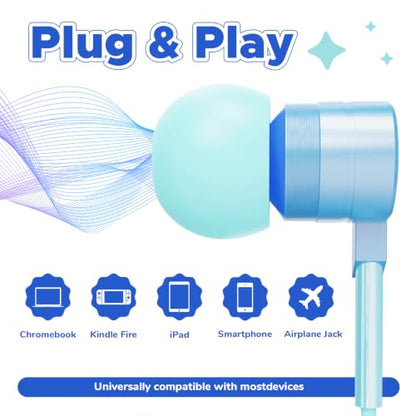 Owliwise USB C Kids Wired Earbuds with Case, mic, 85/94dB Volume Limited - color: Blue