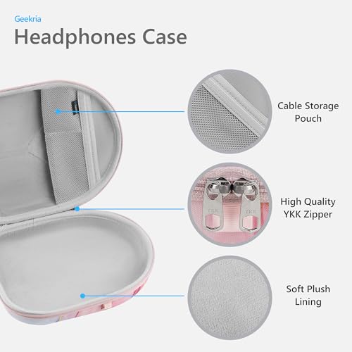 Geekria NOVA Headphones Case for Over-Ear Headphones, Replacement Hard Shell Travel Carrying Bag with Cable Storage Compatible with B&O Beoplay HX, Bose QC Ultra II and More (Pink Marble)