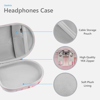 Geekria NOVA Headphones Case for Over-Ear Headphones, Replacement Hard Shell Travel Carrying Bag with Cable Storage Compatible with B&O Beoplay HX, Bose QC Ultra II and More (Pink Marble)