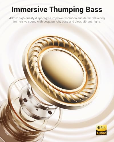 Wentronic Y01 Wireless Noise Canceling Headphones Bluetooth 5.3 Over Ear Headphones with Microphone, Hi-Res Audio, 48H Playtime, Foldable Comfortable Earpads,Compatible with iOS,Android,PC, Starlight - color: Starlight