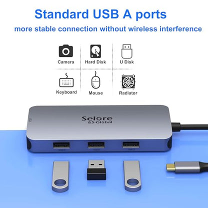 USB C to Dual HDMI Adapter,7 in 1 USB C Docking Station to Dual HDMI Displayport VGA,USB to 3USB 2.0, Multi Monitor Adapter for Dell XPS 13 15,Lenovo Yoga,Huawei Matebook X pro,etc - color: Gray
