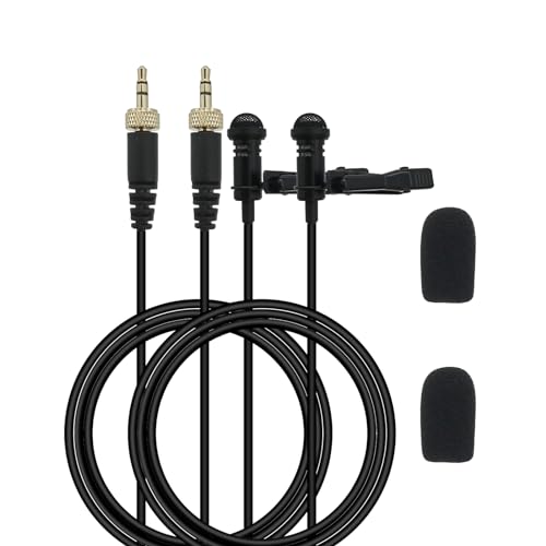 2-Pack Mic Replacement for DJI, Rode, Sennheiser Wireless Transmitter Lavalier Lapel Microphone - Wearable, Omnidirectional, 3.5mm TRS