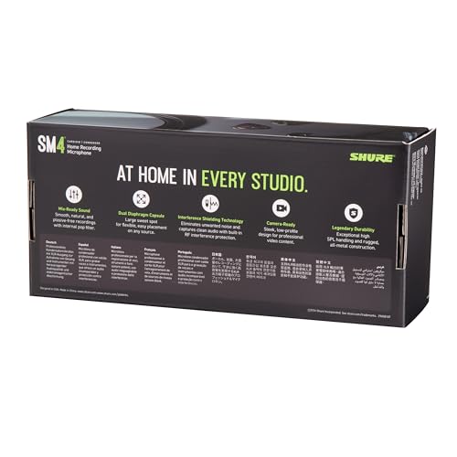 Shure SM4-K Studio Condenser Microphone – XLR Mic for Home Studio Recording, Vocals & Instruments with Mix-Ready Sound & All-Metal Construction, Black | Vocals and Instruments with Mix-Ready Sound and All-Metal Construction, Black - size: 3.20, style: SM4