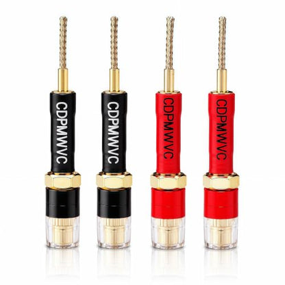 Banana Plug to 4mm Female Adapter 4-Pack, 30A Gold-Plated Spring-Loaded Flex Pin, Color-Coded Red/Black, 6-24AWG for Yamaha Sony Denon Amplifier Receiver Home Theater Speaker Binding Post Wall Plate