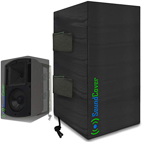 Large Outdoor Speaker Covers for C-Bracket Mounted Speakers Premium 210T Polyester with Silver UV Protective Coating Water-Resistant, Open-Back Design with Drainage Eyelets Set of 2 - size: LARGE: H 15" x W 9.45" x D 11"