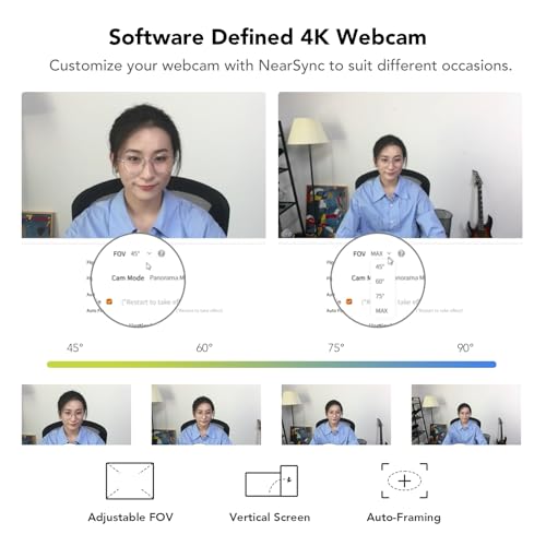 NUROUM V32AF 4K Webcam for PC, Adjustable FOV, Premium CMOS, Autofocus Auto-Framing, Noise Canceling Microphones, USB Plug&Play Web Camera for Desktop/Laptop/Mac, Video Calls w/Zoom/Teams/Google Meet - color: V32AF-Black