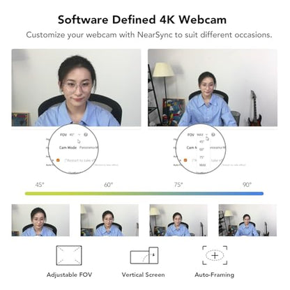 NUROUM V32AF 4K Webcam for PC, Adjustable FOV, Premium CMOS, Autofocus Auto-Framing, Noise Canceling Microphones, USB Plug&Play Web Camera for Desktop/Laptop/Mac, Video Calls w/Zoom/Teams/Google Meet - color: V32AF-Black