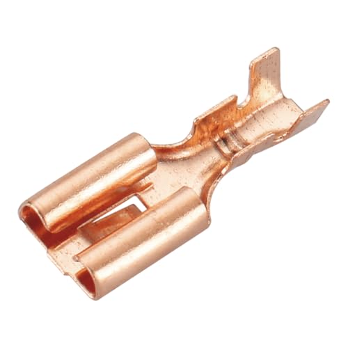 BAOMAIN 100pcs 4.8mm 0.187" Female Spade Connector Non-Insulated Terminals | Copper 0.187" Non-Insulated Female Connectors with Locking Tab for 18-16 AWG Wire,Ideal for Automotive & DIY Projects