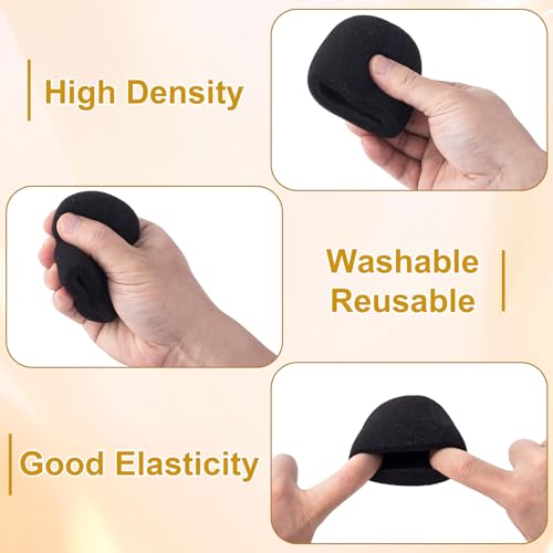 Pndeyo 6pcs Foam Microphone Cover, Thickened Microphone Foam Covers, Reusable Small Mic Foam Windscreens for Most Handheld Microphone- Black