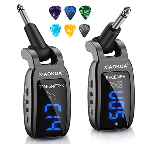 Wireless Guitar System, UHF 15 Channels Rechargeable Transmitter Receiver | 164ft Range, with LED Screen, Audio Transmission Systems for Bass, Ideal for Musical Instruments Instruction and Performance - color: U12DX-BK
