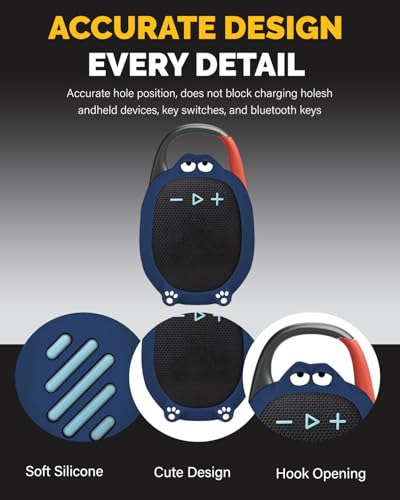 Silicone Case Cover Compatible with JBL Clip 5 Bluetooth Speaker, Soft Protective Speaker Sleeve with Cute Cartoon Design, Washable Shockproof Anti-Scratch Silicone Skin, Blue