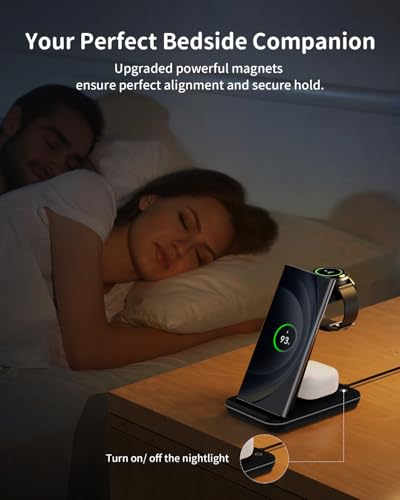 JoyGeek Wireless Charger for Samsung, 3 in 1 Charging Station for S26/S25/S24/S23/S22/S21/S20/Note20/Z Fold&Flip Series, Galaxy Watch8/7/6/5/4/3/Active2/1, Buds 3 Pro - color: Lividity