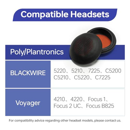 Replacement Ear Pads Cover for Plantronics Voyager Focus 1/2 UC Focus B825, Ear Cushions Cover for Poly Blackwire 5220/C5200/5210/C5210/7225/C7225/Voyager 4210/4220