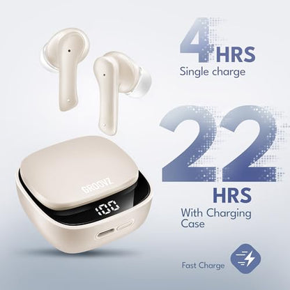 Groovz True Wireless Earbuds with Charging Case - Designed and Engineered in The USA - IPx4 Water Resistant Bluetooth Earbuds Compatible with Apple and Android - 27Hrs Battery Life - Ivory - color: Ivory