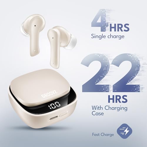 Groovz True Wireless Earbuds with Charging Case - Designed and Engineered in The USA - IPx4 Water Resistant Bluetooth Earbuds Compatible with Apple and Android - 27Hrs Battery Life - Ivory - color: Ivory