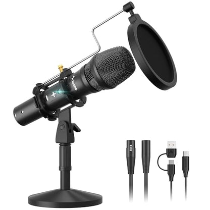 MAONO HD300T USB/XLR Podcast Microphone + MH601 Pro Studio Monitor Headphones