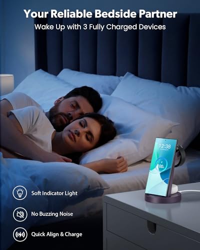 Wireless Charger for Samsung: 3 in 1 Wireless Charging Station | for Samsung Galaxy Watch 8 7 6 5 4 3 Pro S26 S25 S24 S23 S22 Ultra Z Fold Android, 18W adapter, Idea for Home Office Travel - color: Purple