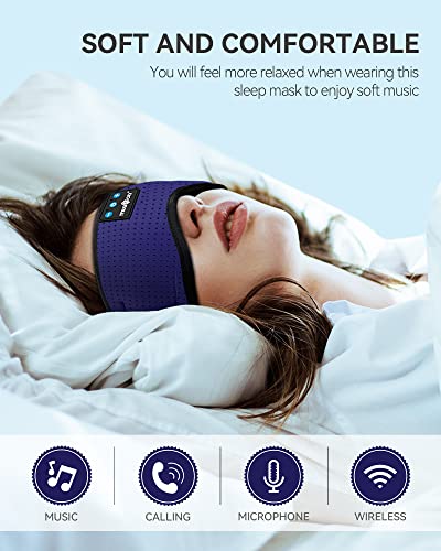 MUSICOZY Sleep Headphones Bluetooth 5.4 Sleep Mask with HD Sound | Breathable Flat Design with Cooling Lining, Washable Headband, 14 Hours Playtime for Travel Meditation Relaxation Gifts - color: Blue