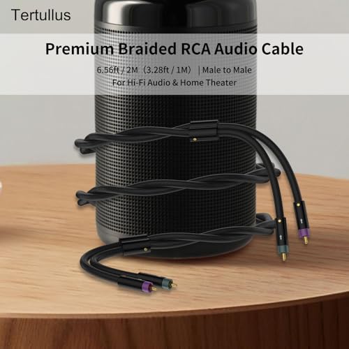 Tertullus RCA Audio Cables OFC Silver Plated Stereo Audio Interconnect Cable with Silver Plated Shielded Braid RCA Male to Male (3.28ft/1M, Black)