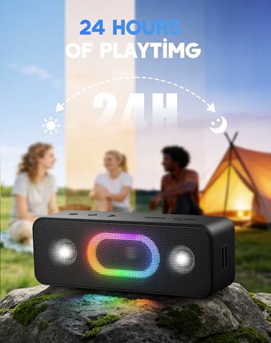 OHAYO Bluetooth Speaker Wireless Portable Outdoor Speakers, IPX6 Waterproof, Bold 24W Sound, 24H Playtime, TWS Pairing, Ambient Lights, Home/Travel/Beach Essentials, Birthday Gifts, Black