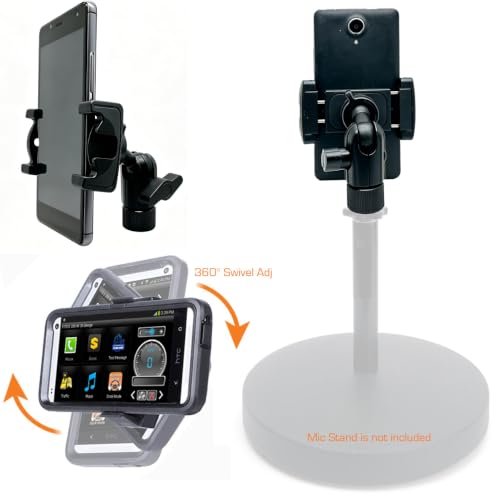 360° Swivel Adjust Smartphone Holder with 5/8" Tripod Microphone Stand Adapter for All Smartphone up to 3.6 inch Wide (iPhone 18 17 Air 16 15 Pro Max Plus Galaxy S25 S26 Flip)